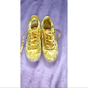 Crushed yellow velvet nike air force 1s